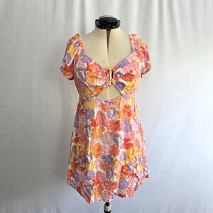 SO Midriff Cutout Mini Dress Juniors XL Multi-Color Floral Short Sleeve